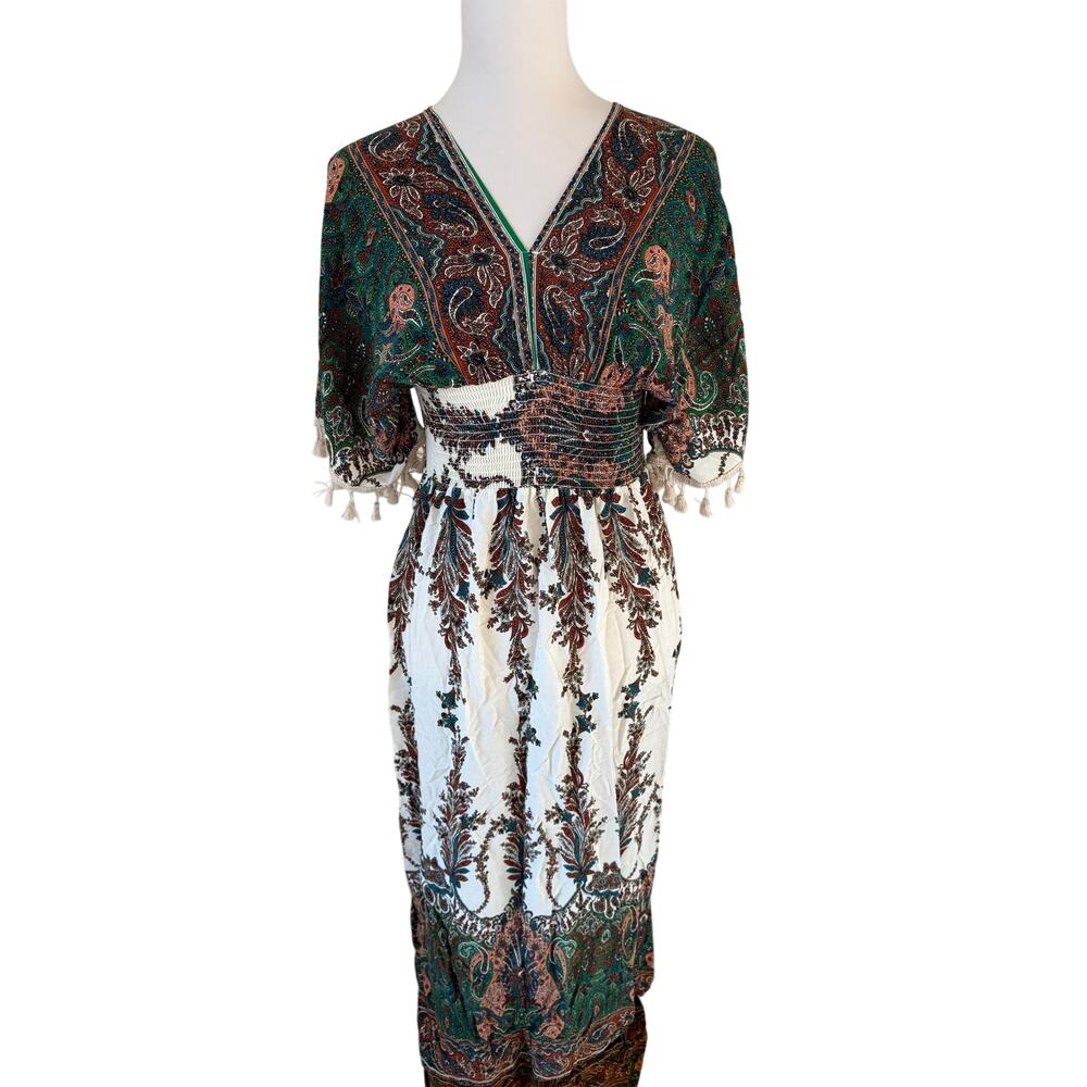 Boho Paisley Tassel Sleeve Maxi Dress - Made in Thailand